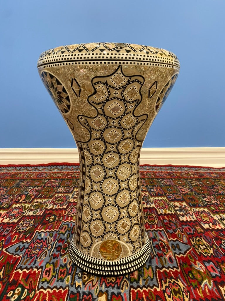 17" Gawharet El Fan Egyptian Handmade Mother of Pearl Darbuka Drum (Tabla Doumbek) Model: PCDW004 Desert Shamsa