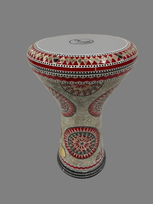 17" Gawharet El Fan Egyptian handmade Mother of pearl Darbuka Drum (Tabla Doumbek) Model: PCDW012 Crimson Sun