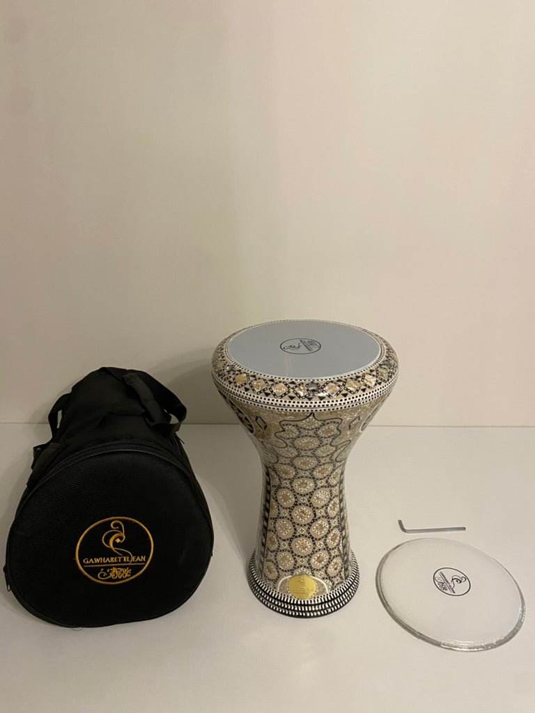 17" Gawharet El Fan Egyptian Handmade Mother of Pearl Darbuka Drum (Tabla Doumbek) Model: PCDW004 Desert Shamsa