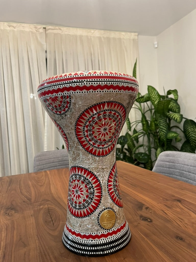 17" Gawharet El Fan Egyptian handmade Mother of pearl Darbuka Drum (Tabla Doumbek) Model: PCDW012 Crimson Sun