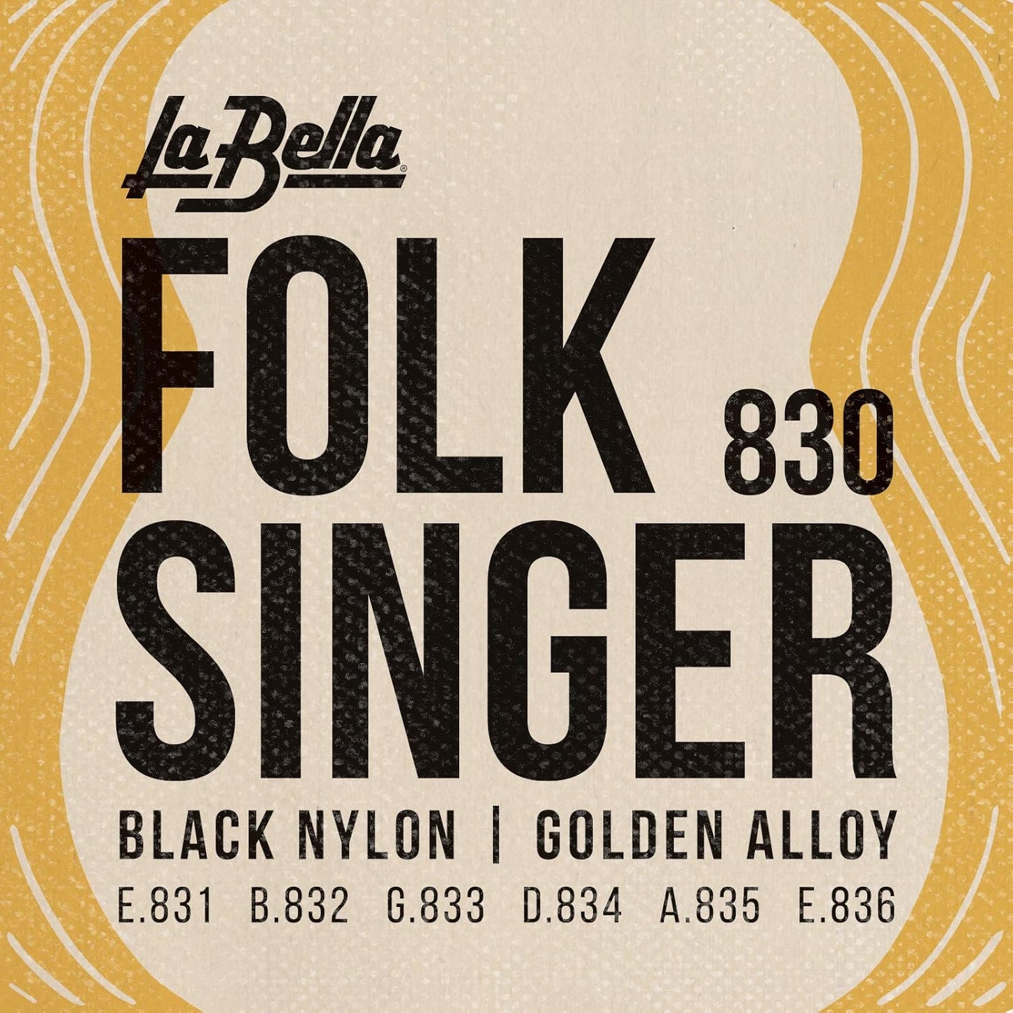 La Bella 830 Folksinger Ball-End Black Nylon & Golden Alloy Guitar Strings - Medium Tension