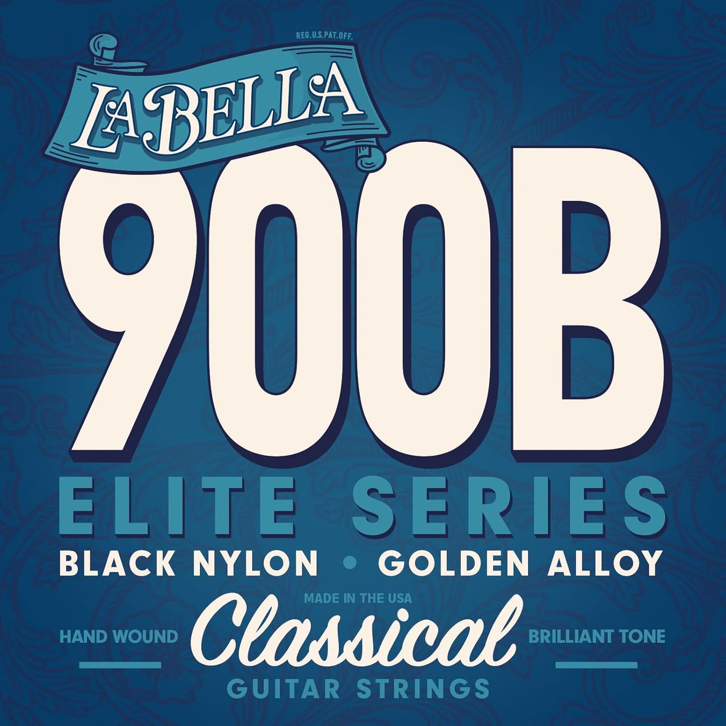 La Bella 900B Elite Black Nylon Polished Golden Alloy Classical Guitar Strings - Medium Tension