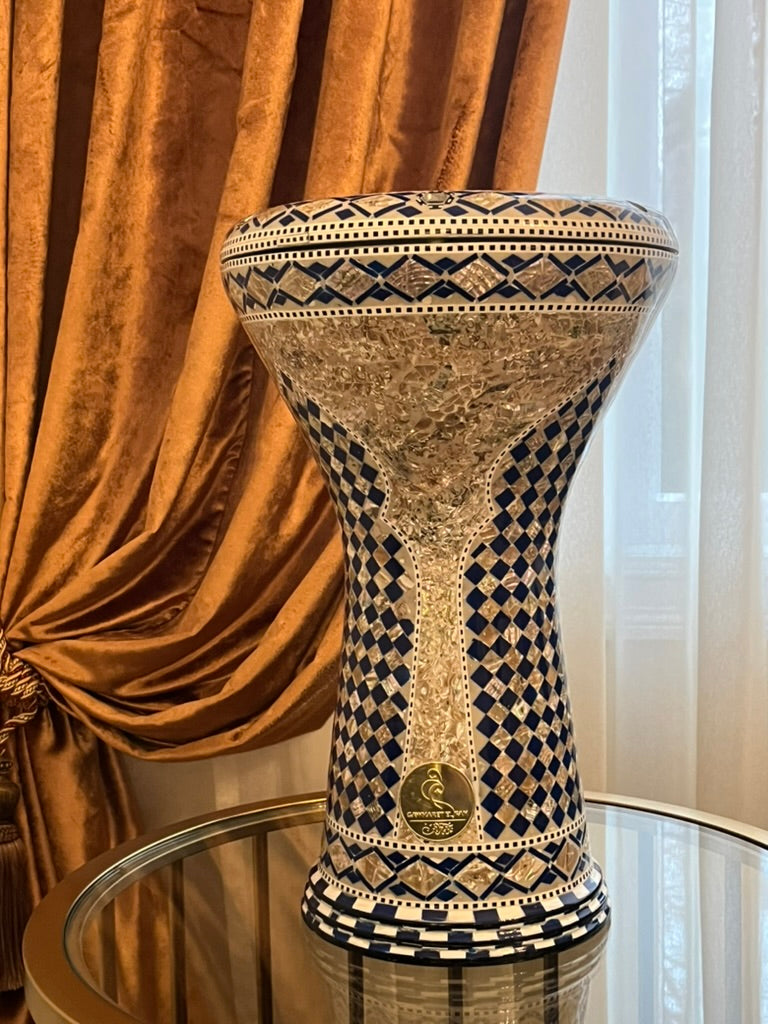 17" Gawharet El Fan Egyptian handmade Mother of pearl Darbuka Drum (Tabla Doumbek) Model: PCDW009 Azure Iwan
