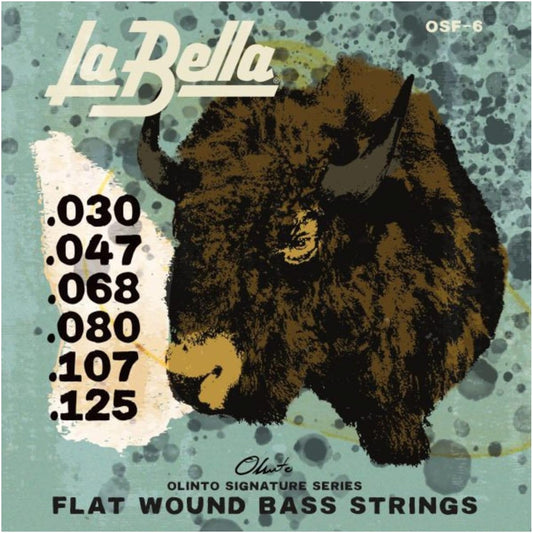 La Bella OSF6 Olinto Signature Flatwound Bass Guitar Strings - Standard 6-string 30-125