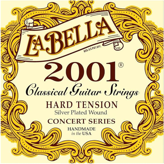 La Bella 2001 Hard Tension Silver Plated Wound Concert Classical Guitar Strings