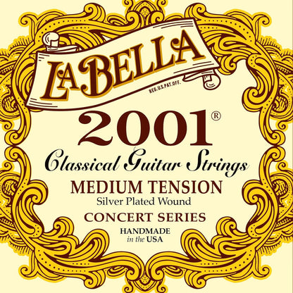 La Bella 2001 Medium Tension Silver Plated Wound Concert Classical Guitar Strings